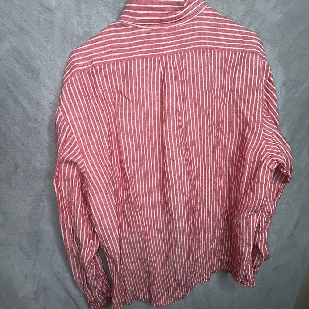 Polo Ralph Lauren Custom Fit 100%Linen Red Vertical Stripe Long Sleeve Shirt 2XL